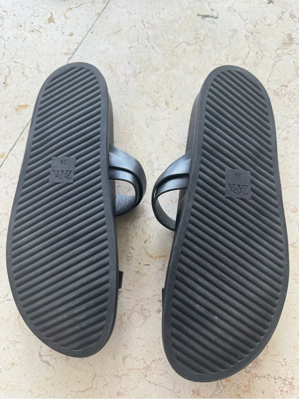 Zara Black Double-Strap Slide Sandals with Gold Buckles - Picture 3 of 3